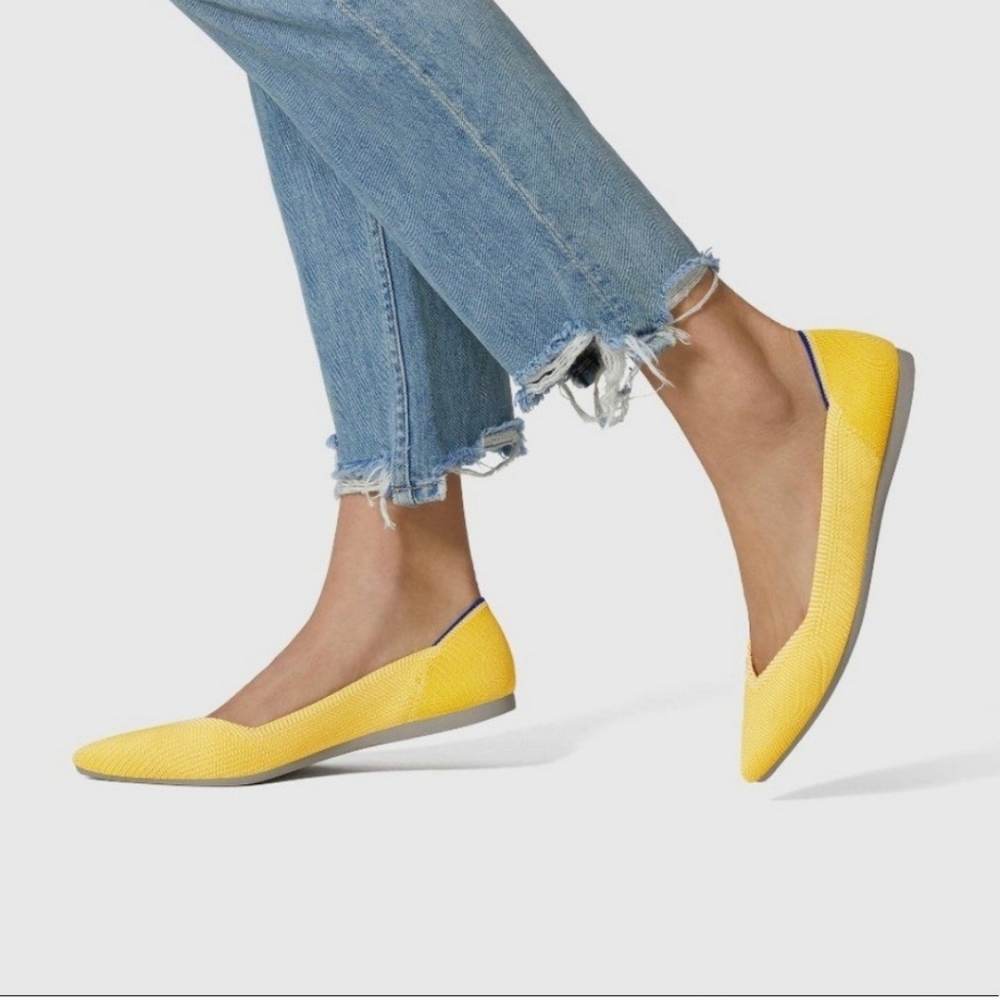Yellow rothy's pointed toe slip on flat shoes